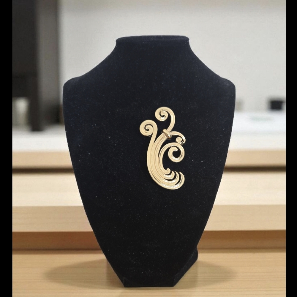 Vintage Monet Gold Swirl Brooch Pin Signed
